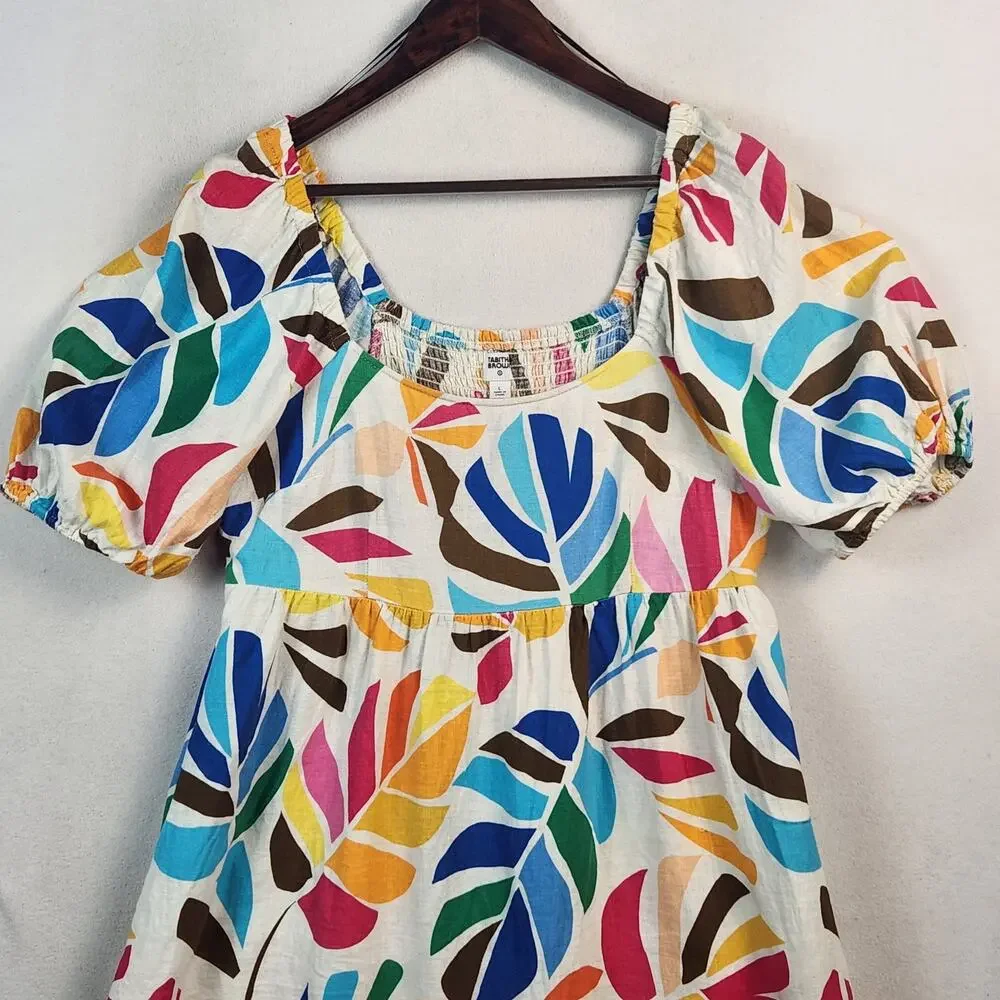 Tabitha Brown Target Mini Dress Women SZ LG Botanical Print Linen Blend Pockets - Picture 4 of 16